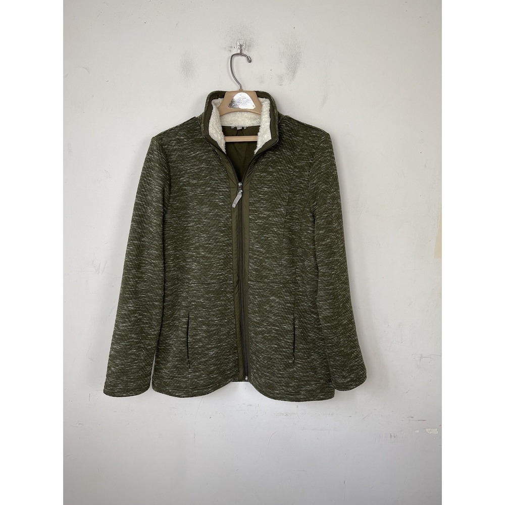 Talbots Womens Jacket Large Olive Green Fall Sherpa Collar Zip‎ Outdoor Cozy